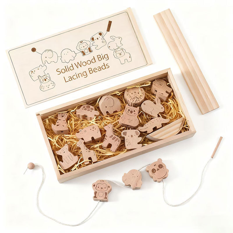 Madera sólida educación temprana para niños animales granos joyas para bebés niñas y niños concentración de entrenamiento de bloques de construcción juguetes de puzzle image 6
