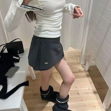 假两件毛呢短裤女2025秋冬季新款百搭灰色美式复古短裙裤拼接呢子