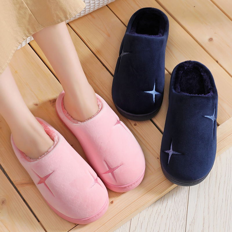 Factory wholesale autumn indoor home couple wool slippers warm shoes moon non-slip fleece-lined men's cotton slippers women