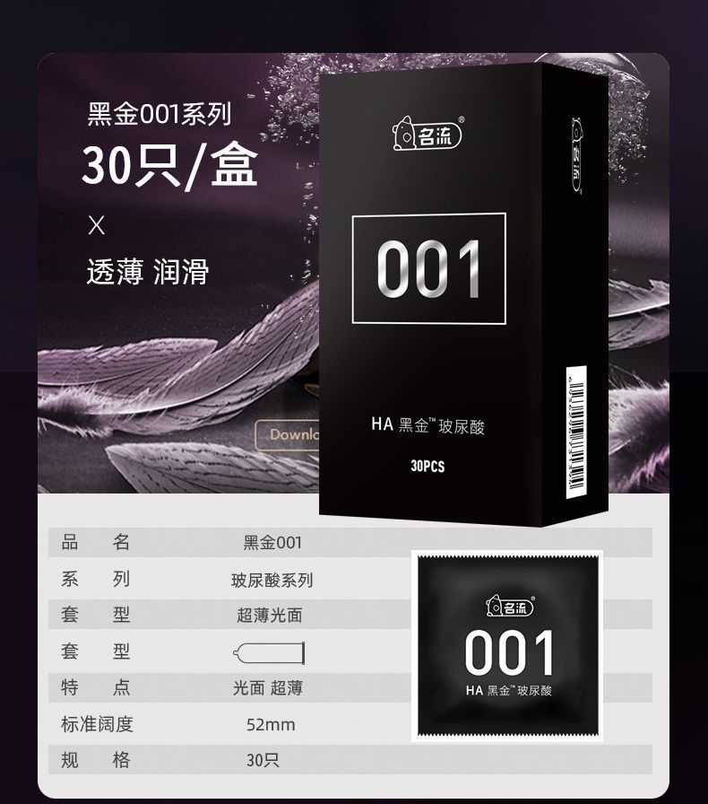 Celebrity Condoms Black Gold 001 Ultra-Thin Latex Condoms with Hyaluronic Acid, 30 Pieces, Medium — detail image 19