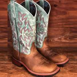 跨境外贸新款欧美秋冬复古民族风骑士靴PU女高筒透气方头马丁靴