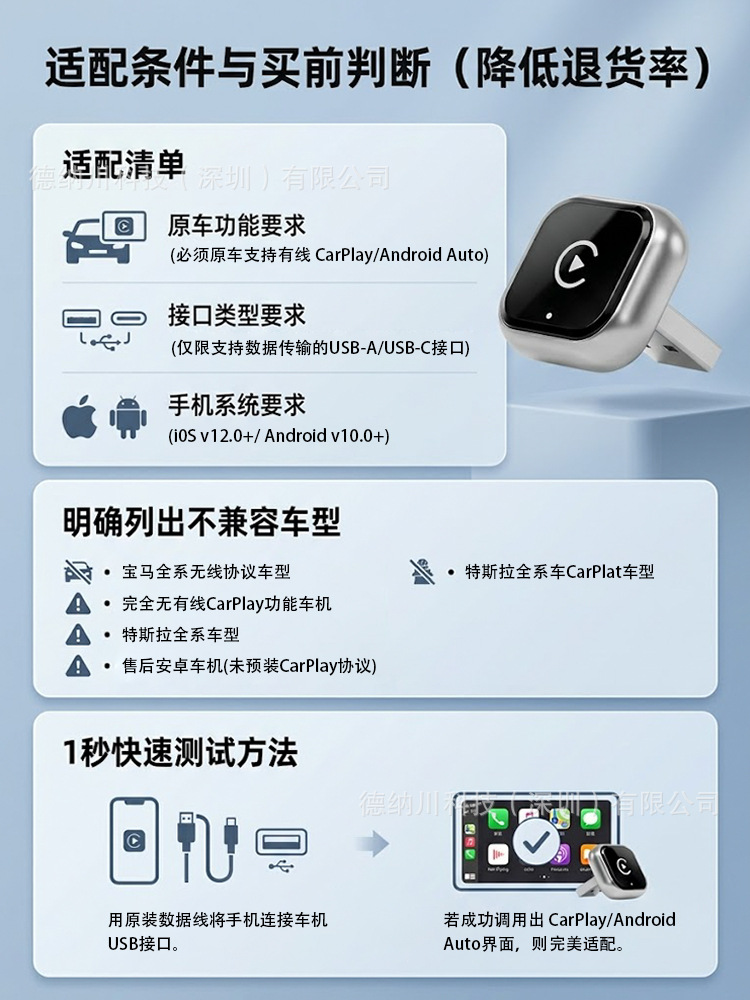 2026 Cross-Border Wireless CarPlay Box Android Auto 2-in-1 Wired to Wireless CarPlay Adapter