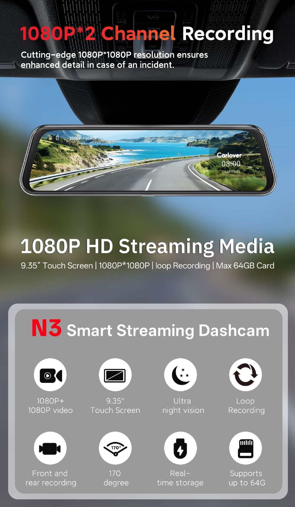 2026 New Model Dash Cam with Dual Front and Rear Recording, High-Definition 1080P Parking Monitoring Dash Cam, Direct from the Source Factory