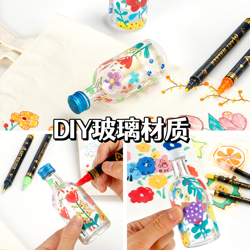 Bolígrafo de tejido Juego de marcadores acrílicos de dos cabezas Zapatos de bricolaje Pincel de pintura de tela Pincel de estudiante de pintura de color a base de agua