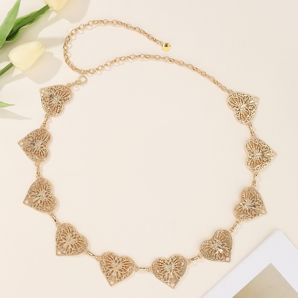 European American Cross-border Heart-shaped Hollow Butterfly Body Versatile Women's Waist Chain, Decorative Belt For_voghion.com