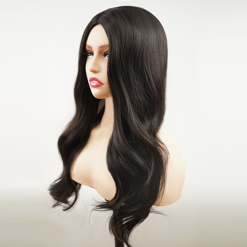 Perruque en fibre chimique transfrontalière européenne et américaine, vente en gros d'usine, casque complet, couleur naturelle, usage quotidien, cheveux longs et lisses_voghion.com