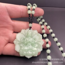 爆款热卖仿玉玻璃项链吊坠观音佛中国复古风男女长款毛衣链批发