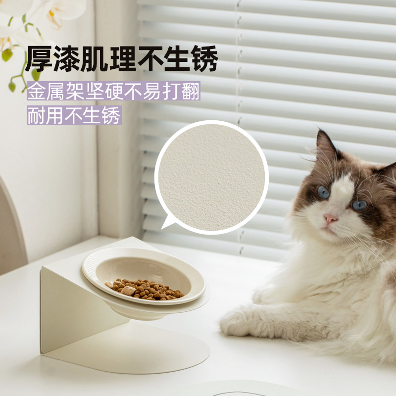 Cerámica alta y baja pie para mascotas para gatos y perros para proteger la columna vertebral cervical anti-volquear granos de alimentación de agua para artículos para mascotas inclinados tazón