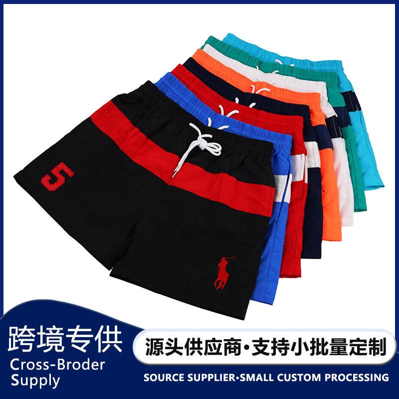 2026 Summer Color-Blocked Shorts for Men, European and American Fashion Trendy Casual Three-Quarter Sports Pants, Home and Outdoor Elastic Beach Shorts