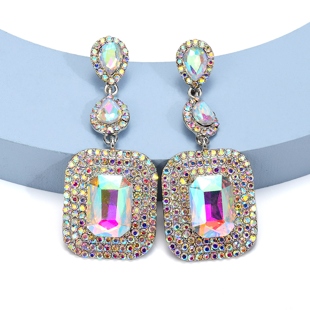1 Pair Simple Style Square Inlay Alloy Rhinestones Drop Earrings display picture 3