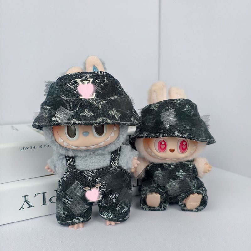 一二三代搪胶LABUBU公仔衣服挂件拉布布玩偶着替黑色大牌牛仔套装|undefined