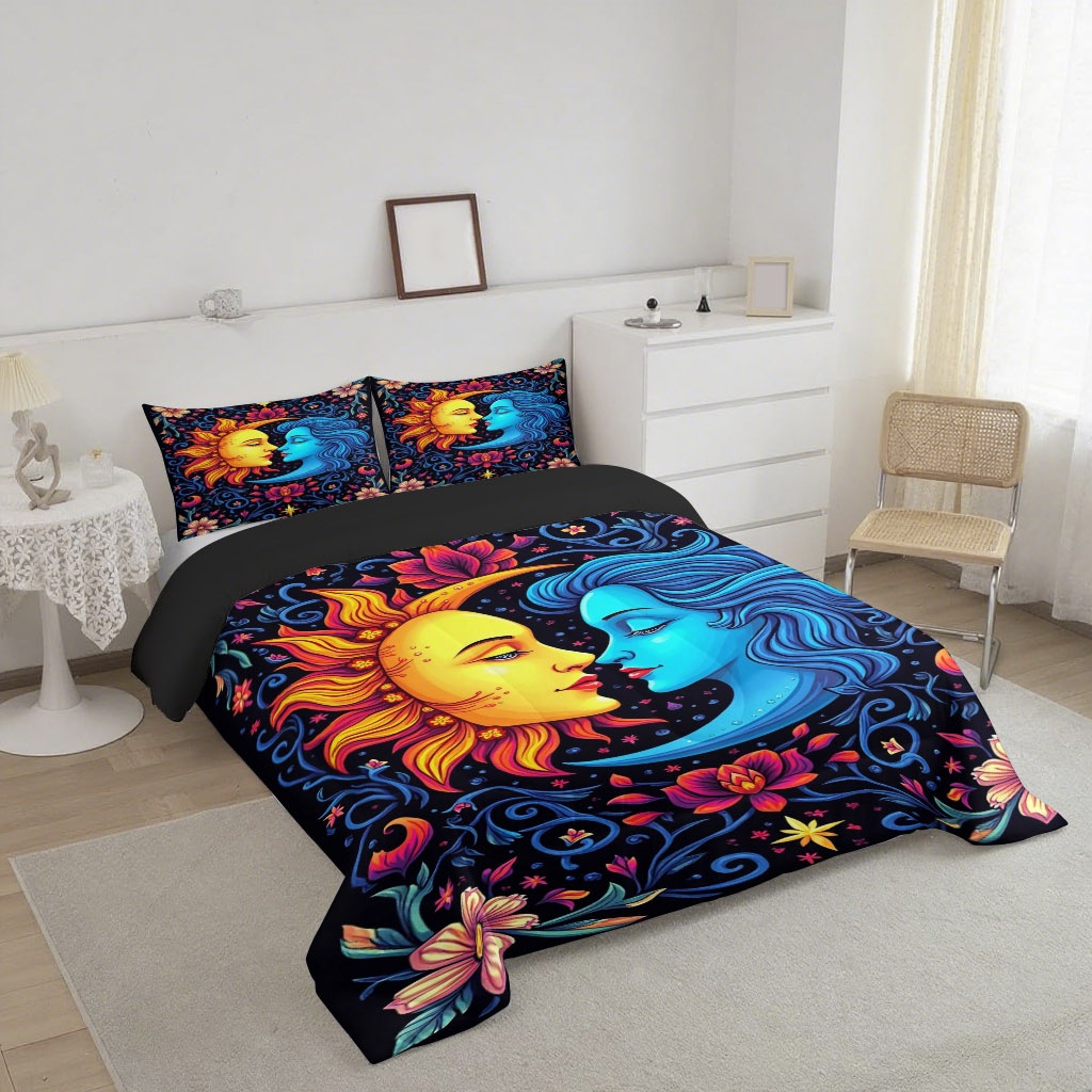 TEMU / JIT nuevo producto Sun Moon Star River impresión digital 180gms edredón conjunto de ropa de cama suministro directo