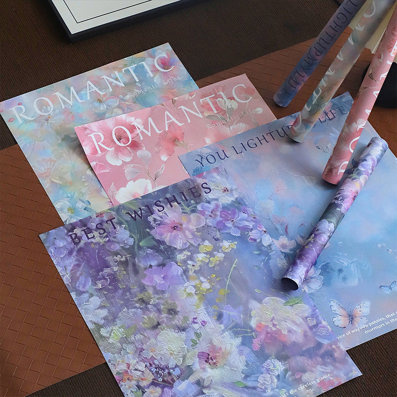 Siciliana pintura al óleo atmósfera de papel ramo de flores papel de embalaje artístico de papel floral colorido papel de embalaje de periódico al por mayor
