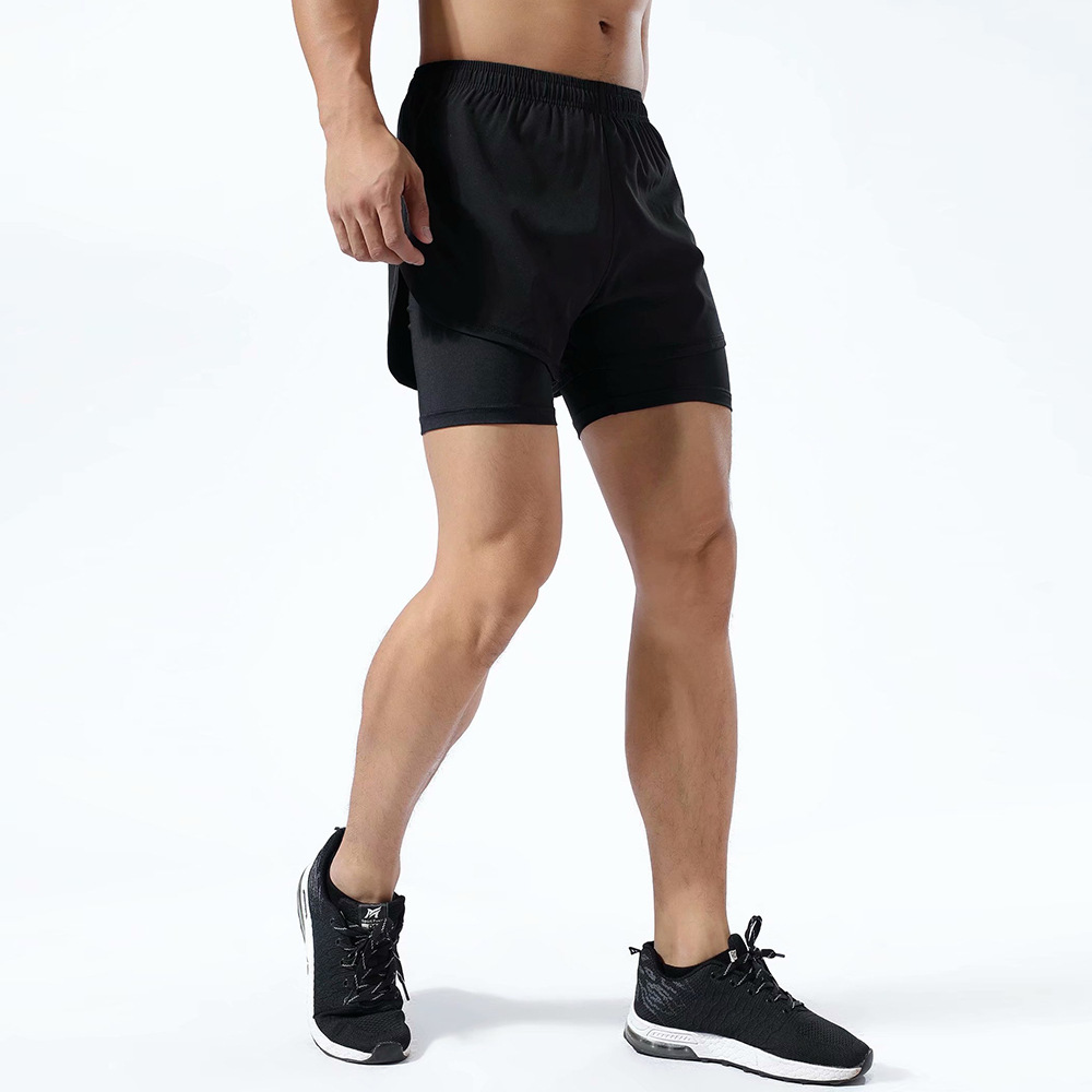 Pantalones cortos deportivos de secado rápido de verano bolsillo trasero de doble capa para hombres pantalones sueltos de talla grande para correr pantalones de entrenamiento de fitness tejidos