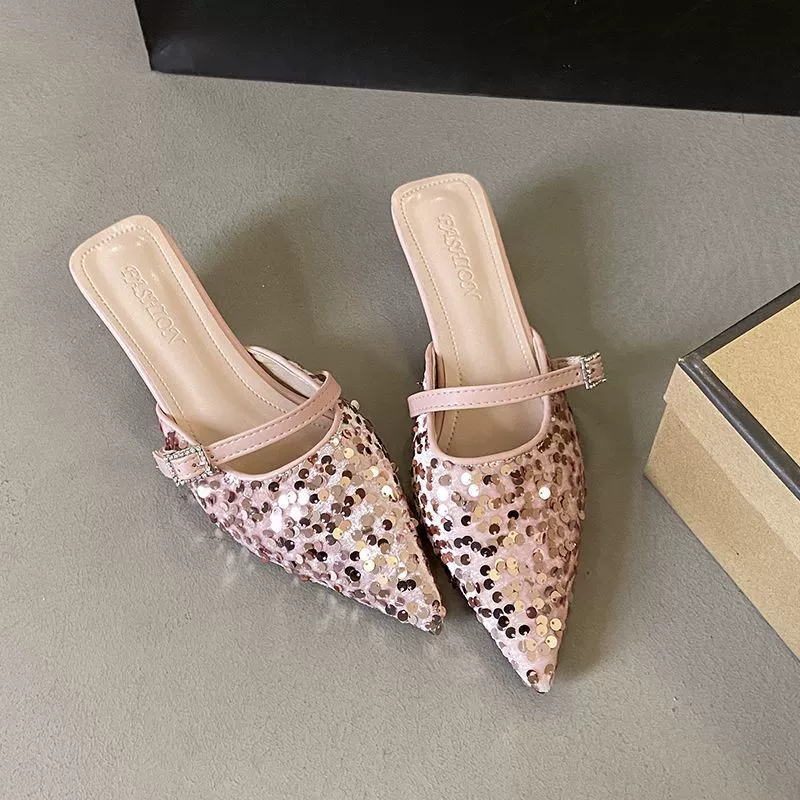 Французский продвинутый фея темпераментный толстый туфли на каблуке 2024 осень новая корейская версия с блестками