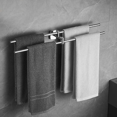不鏽鋼毛巾架 304鏡面浴巾架高低錯位毛巾架旋轉活動毛巾單雙杆