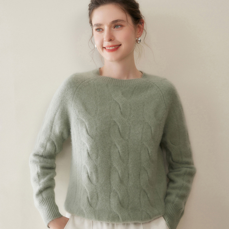 Three-Strand Hemp Flower Thickeneded 25 Autumn and Winter New Elegant Age-Reducing Round Neck Fashion Jacquard Cashmere Sweater Top Large Size Three-Strand Hemp Flower Thickeneded 25 Autumn and Winter New Elegant Age-Reducing Round Neck Fashion Jacquard Cashmere Sweater Top Large Size