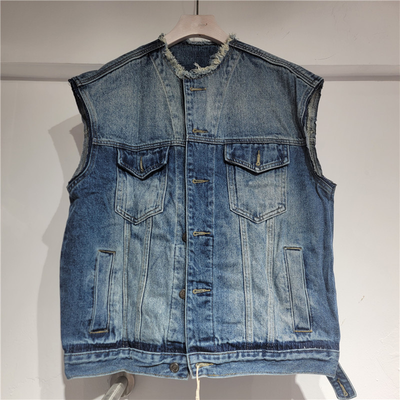 2026 primavera y verano nuevo retro versión grande suelta hacer vieja camisa borde chaleco de vaqueros chaleco de mujer image 1