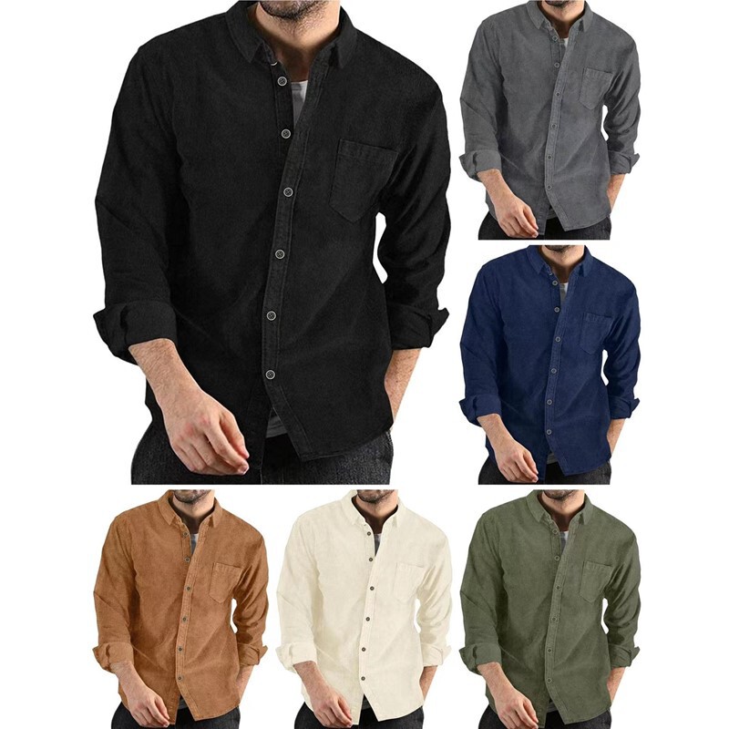 2024 European and American Amazon Autumn and Winter New Men's Long Sleeve Shirt Corduroy Lapel Button Loose Casual Jacket 2024 European and American Amazon Autumn and Winter New Men's Long Sleeve Shirt Corduroy Lapel Button Loose Casual Jacket