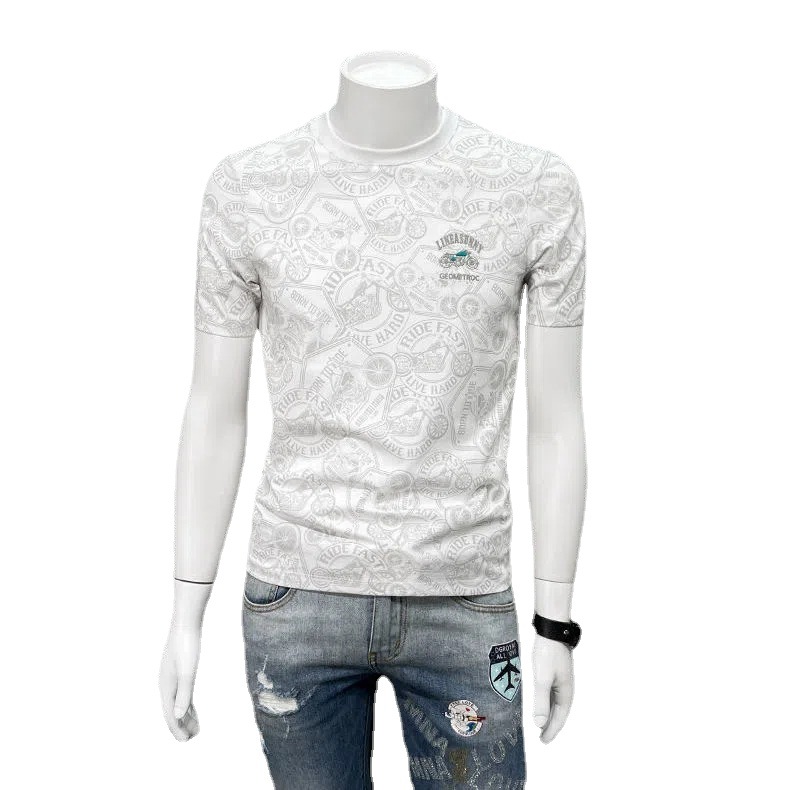 Camiseta de manga corta para hombre verano nueva marca de moda de alta gama bordada top de moda casual de cuerpo completo impreso cuello redondo ropa interior