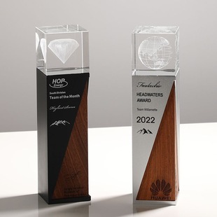 Crystal Trophy Creative Diamond Earth Carved Metal Electroplating Employee Diylogo Lettering Glass Commemoration