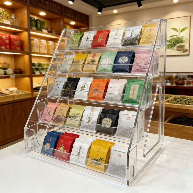 Tea shop tea bag display rack, acrylic storage rack, coffee bag classification display rack, acrylic tea display cabinet
