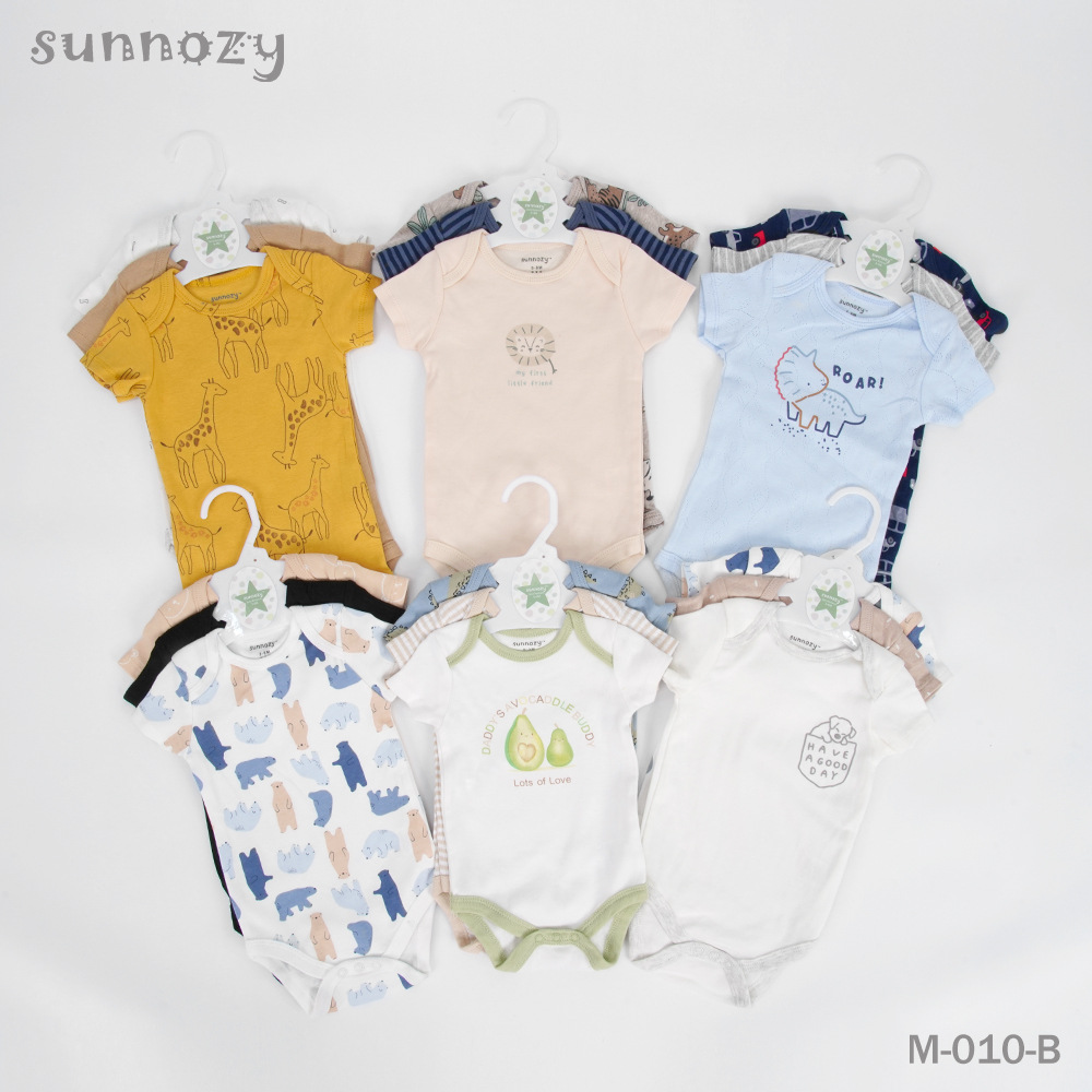 Baby algodón color mixto 3 piezas hombre y mujer de manga corta triángulo de dibujos animados ropa de bebé al por mayor