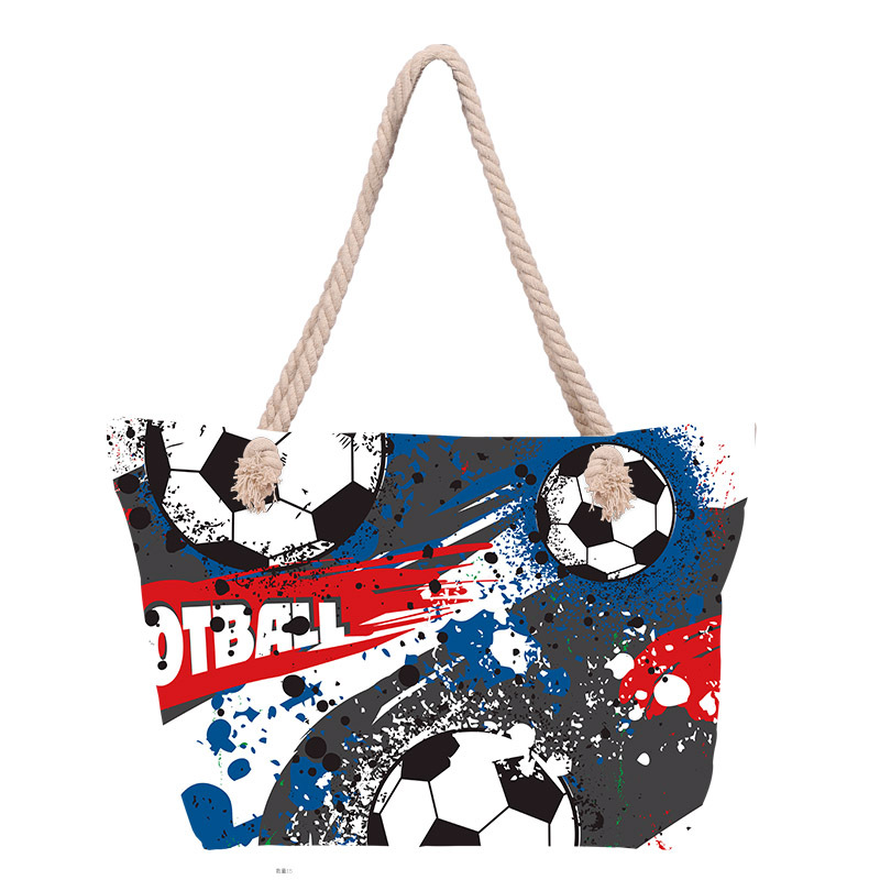 Bolso de playa impreso para mujer de venta caliente transfronterizo Bolso de lona portátil de gran capacidad Bolso de hombro junto al mar Bolso de mano con cuerda de algodón