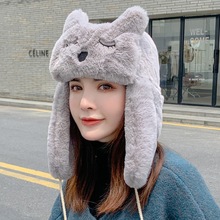 秋冬仿貂毛雷锋帽子女软乎乎可爱百搭护耳毛绒绒猫耳朵加绒骑行帽
