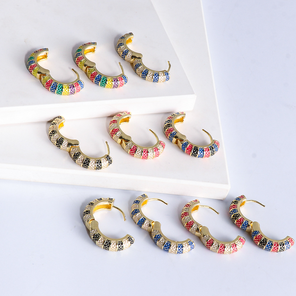 Wholesale Jewelry Geometric Stripe Pattern Multicolor Copper Earrings Nihaojewelry display picture 16