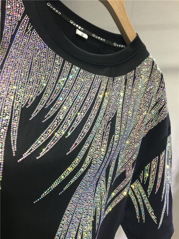 特大サイズ2-300斤太ったm春装欧品重工ホットドリルtシャツ男女の中で長いタイプの痩せた半袖上着が湿っている|undefined