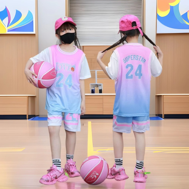 Summer Children's Primary School Basketball Uniform Suit Fake Two-Piece Short-Sleeved Jersey Quick-Drying Sports Breathable Training Suit for Men and Women