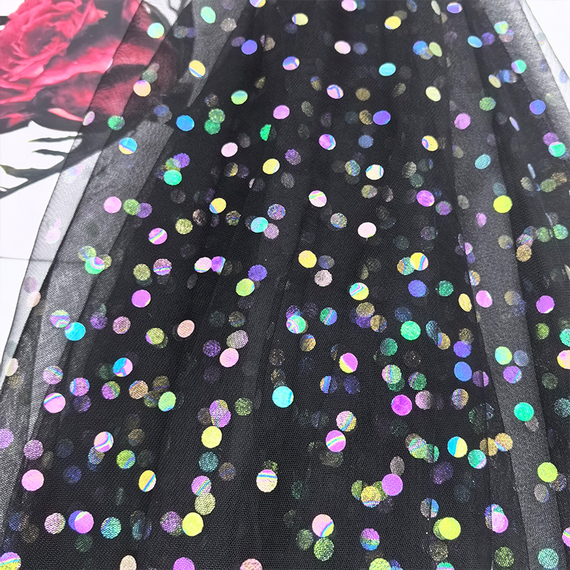 幻七彩圆点烫金网纱舞台服波点网布礼品包装手工DIY装饰面料童装