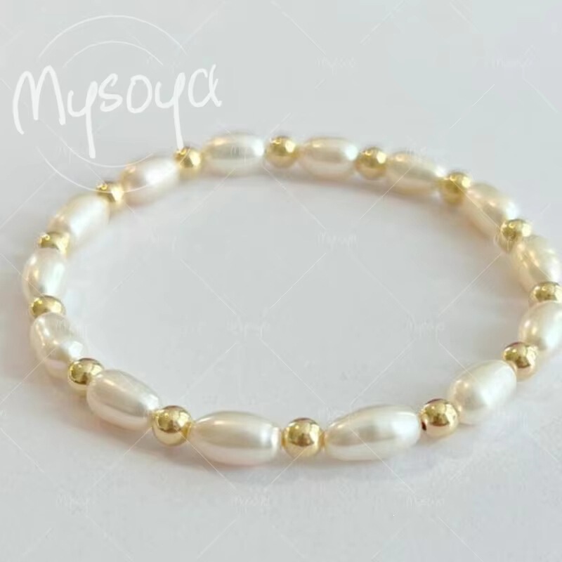 Mysoya 3-4mm White Rice-Shaped Freshwater Pearl Bracelet, Gift Box, Gift for Him/Her, A0196 Mysoya 3-4mm White Rice-Shaped Freshwater Pearl Bracelet, Gift Box, Gift for Him/Her, A0196
