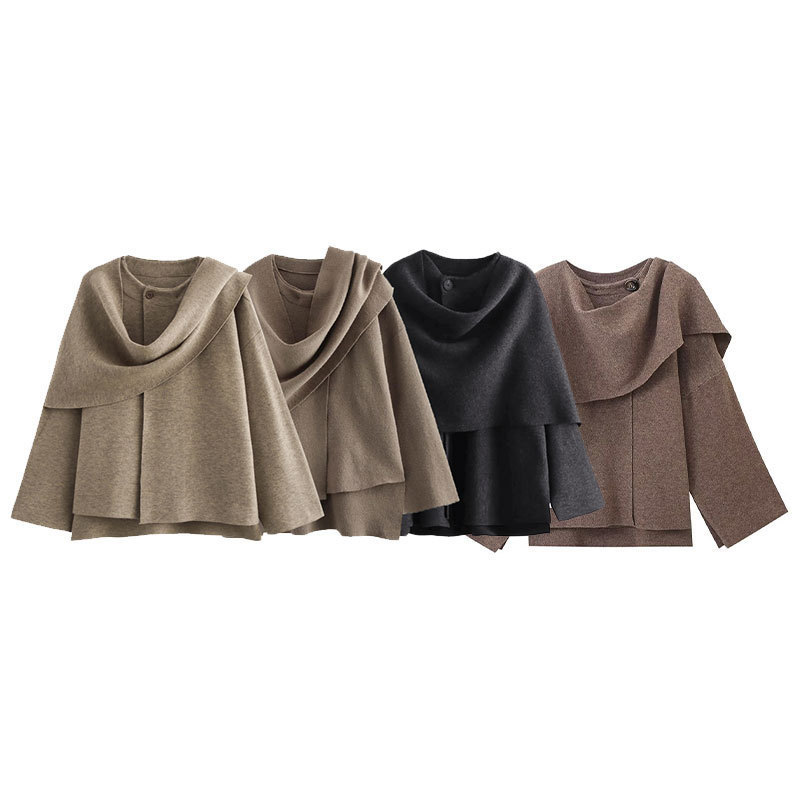 围巾针织新款女装秋季跨境大衣外套宽松不对称欧美风女