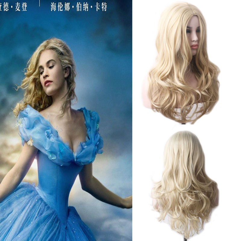 Cinderella blonde wig women's long curly hair mid-part wig rose net headgear foreign trade Europe and America Cinderella Chandler Cinderella blonde wig women's long curly hair mid-part wig rose net headgear foreign trade Europe and America Cinderella Chandler