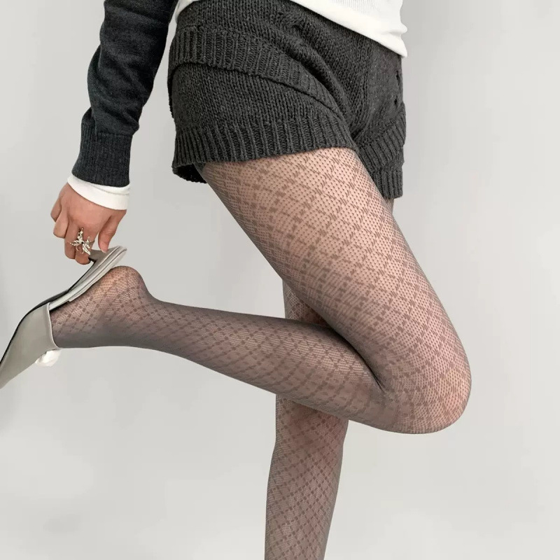 Spring Summer Retro Vertical Jacquard Sexy Black Silk Hot Girl Pure Desire Beautiful Leg Stockings Hollow Lace Mesh_voghion.com