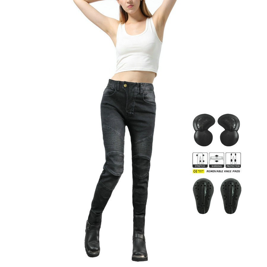 VOLERO Pantalones vaqueros de la motocicleta de las mujeres de carreras de motos pantalones de montar pantalones anti-caída de estiramiento retro actualizado equipo de protección