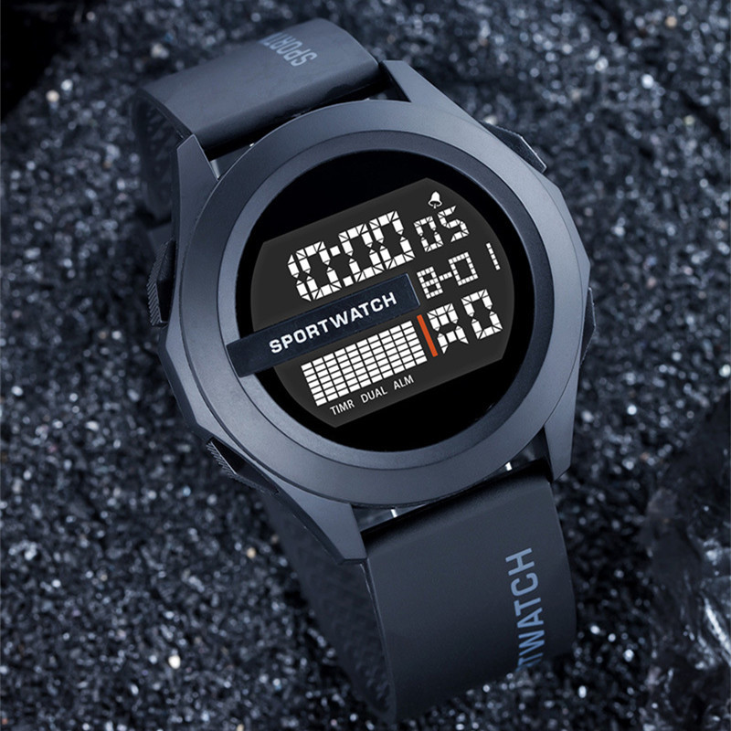 Tecnología transfronteriza de los nuevos hombres LED reloj electrónico multifuncional impermeable luminoso de moda estudiante deportes reloj electrónico