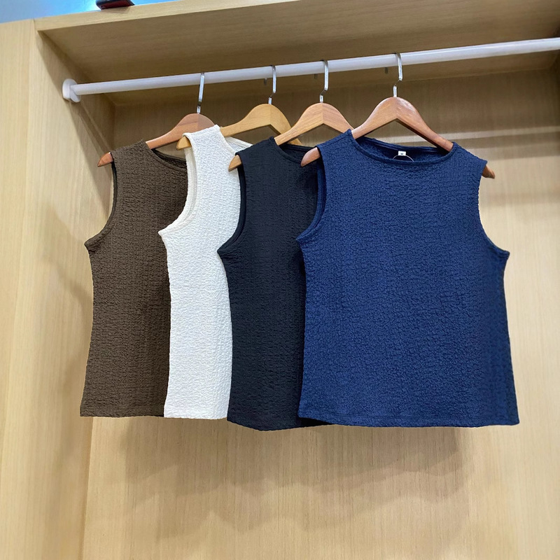 Sweet and Spicy Women's Pleated Boat Neck Casual Casual T-Shirt Sleeveless Vest with 2025 Spring and Summer New Style 476358