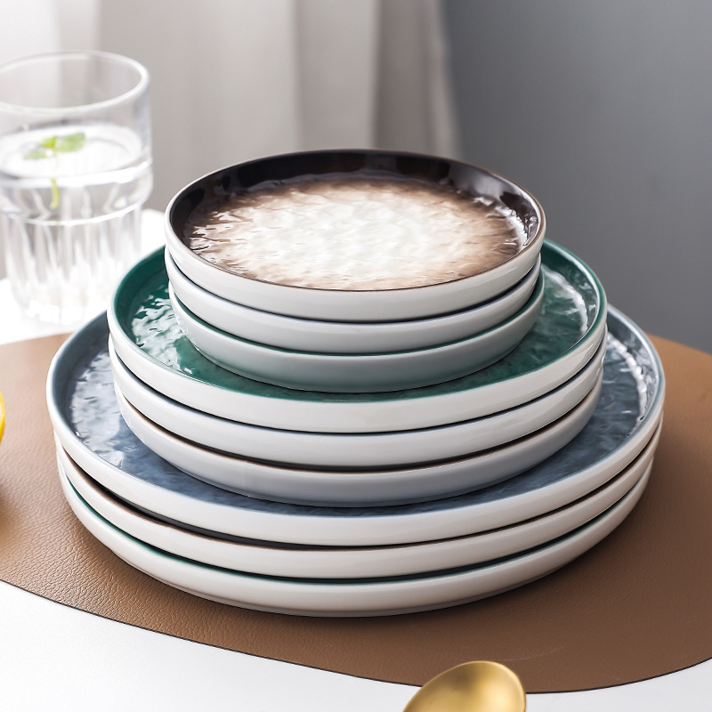 INS vajilla de cerámica de estilo japonés vintage patrón de piedra hogar desayuno disco restaurante creativo plato de ensalada occidental plato de carne