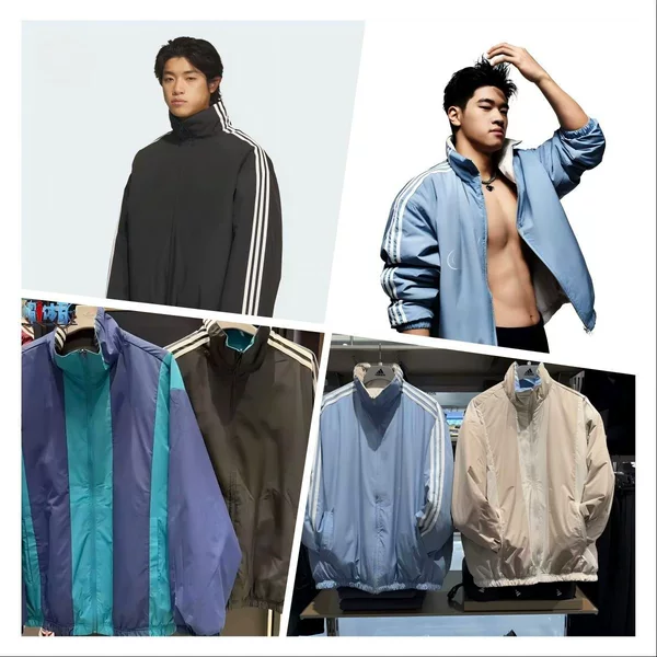 Three-leaf men's sports cotton jacket with contrasting color stand-up collar, casual outerwear, new winter puffer jacket with embroidery, reversible