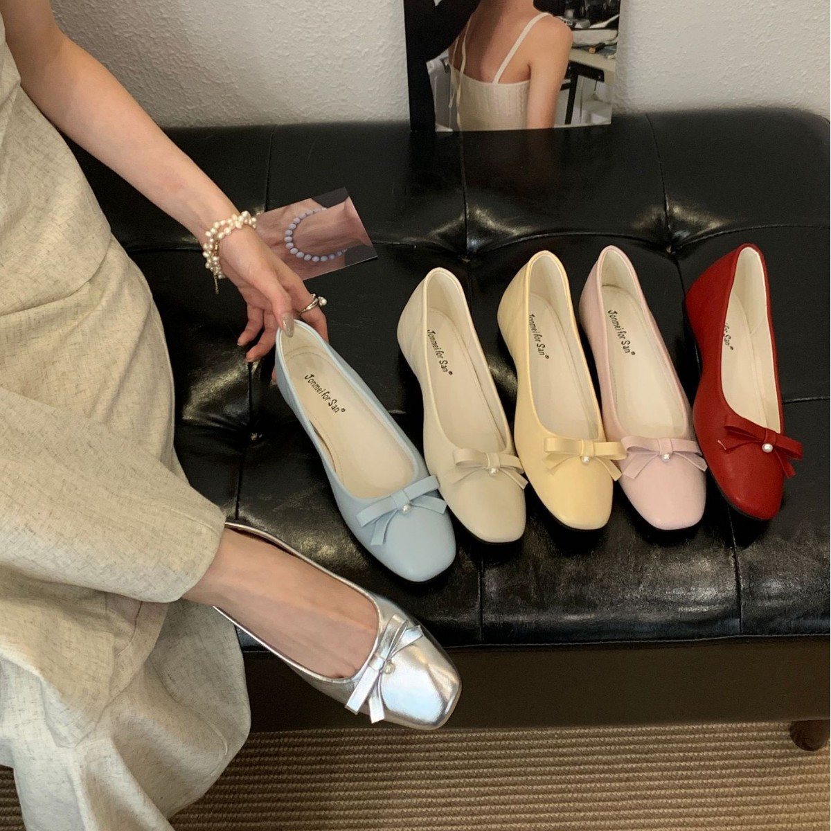 Gentle Fairy Style Inner Heightening Bow Shoes 2025 New Style Shallow Mouth Evening Style French Ballet Shoes Grandma Shoes