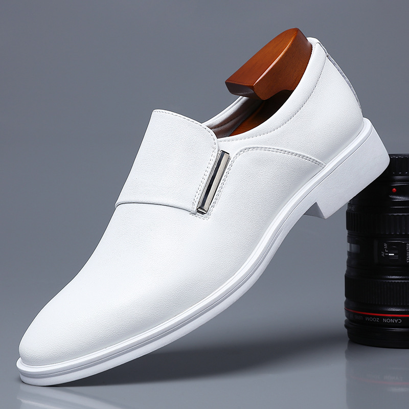 2024 New Men's Leather Shoes Casual Business Shoes White Formal Leather Shoes Low Heel Men's Fashion Pointed Toe Business White Shoes