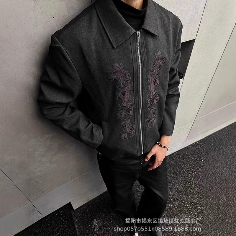Chinese Palace Style Embroidered Carved Western Jacket Men's Black Short Shoulder Pad High-grade Baroque Spring Jacket