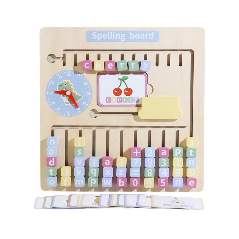 Nuevos juguetes de ortografía de madera para encontrar posiciones, bloques de construcción alfanuméricos con tarjetas ricas para ayudar a los niños a aprender