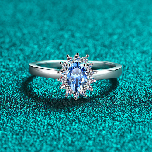 925 sterling silver ring for women sapphire blue dove egg moissanite ring plated with pt950 gold manufacturer direct wholesale