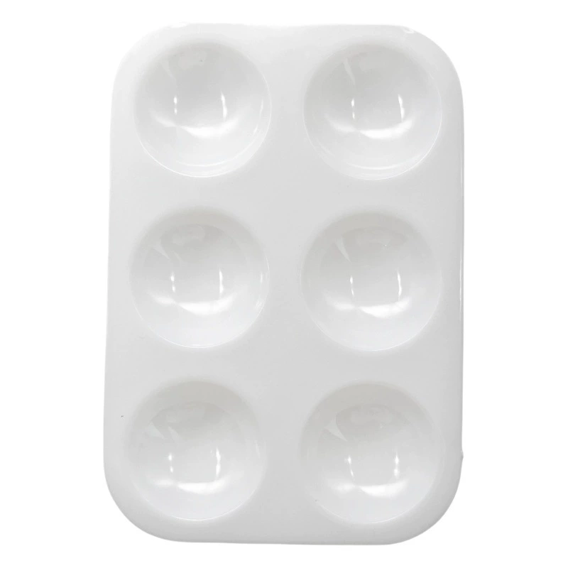 Оптовая Продажа с фабрики 6-луночная прямоугольная палитра белая толстая твердая пластиковая пигментная пластина гуашь принадлежности для художественной живописи