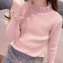 女童打底毛衣秋冬加厚半高领套头女宝宝针织衫洋气木耳边长袖上衣