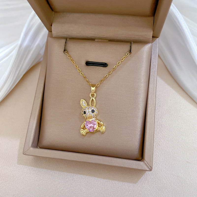 Luxurious Long Eared Rabbit Necklace And Earring Set Titanium_voghion.com